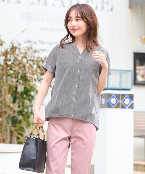 「ANY SIS」 半袖ブラウス 2 ネイビー レディース_画像6