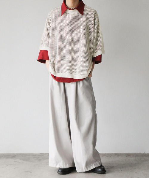 「Nilway」 半袖ニット LARGE アイボリー メンズ_画像9