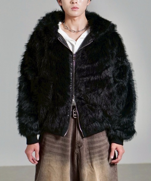 ジャケット・アウター Chikashitsu+oversized hooded fur blouson Never mind the XU / Chikashitsu+｜【Chikashitsu +】oversized