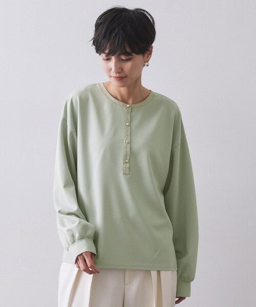 トップス　オリーブグリーン セール】 《5color》ハイネックシアーリブニット【洗濯機洗い可