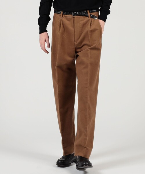 パンツ コットンシルクモールスキン 1プリーツ テーパードパンツ メンズの画像