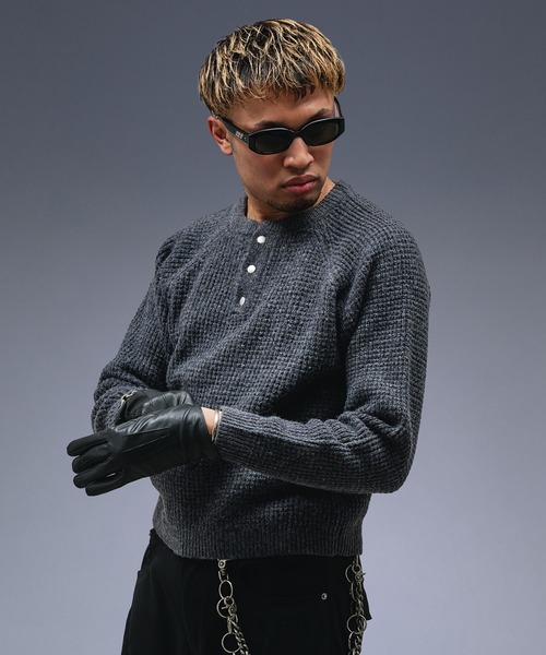 ANDER HUNK セーター ニット Metal Henry neck Thermal Knit /メタル
