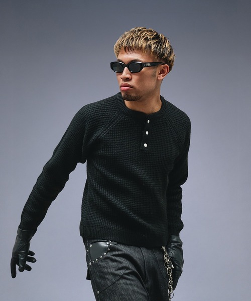 ANDER HUNK セーター ニット Metal Henry neck Thermal Knit /メタル