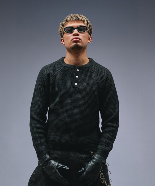 【新品完売品】ANDER HUNK／メタルヘンリーネックサーマル　ブラックL ANDER HUNK セーター ニット Metal Henry neck Thermal Knit /メタル