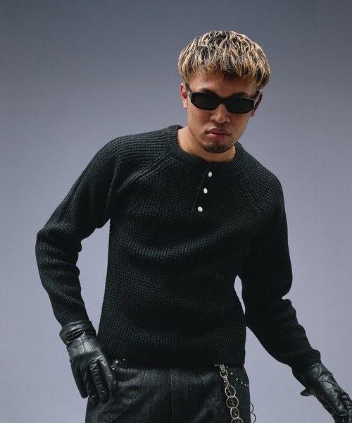 ANDER HUNK セーター ニット Metal Henry neck Thermal Knit /メタル