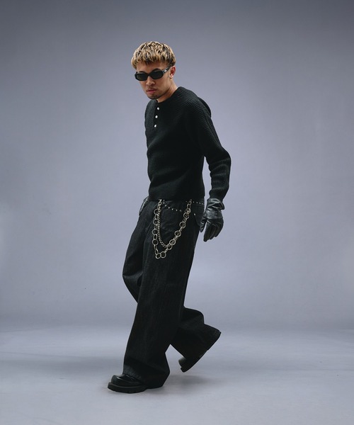 【新品完売品】ANDER HUNK／メタルヘンリーネックサーマル　ブラックL ANDER HUNK セーター ニット Metal Henry neck Thermal Knit /メタル