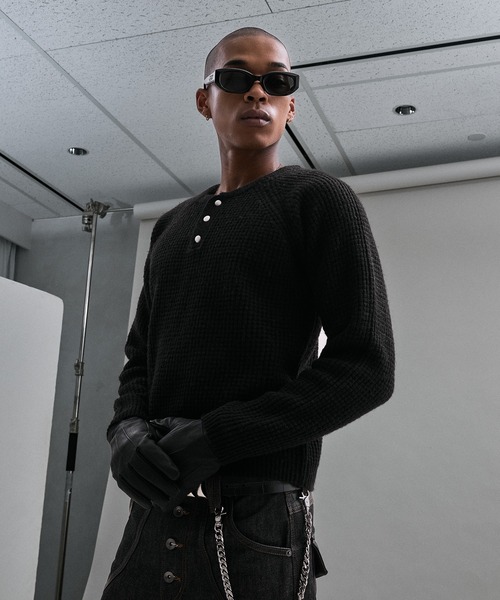ANDER HUNK セーター ニット Metal Henry neck Thermal Knit /メタル