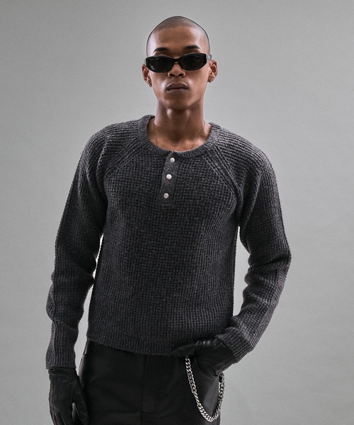 ANDER HUNK セーター ニット Metal Henry neck Thermal Knit /メタル