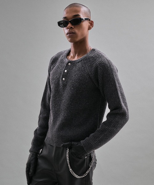 ANDER HUNK セーター ニット Metal Henry neck Thermal Knit /メタル