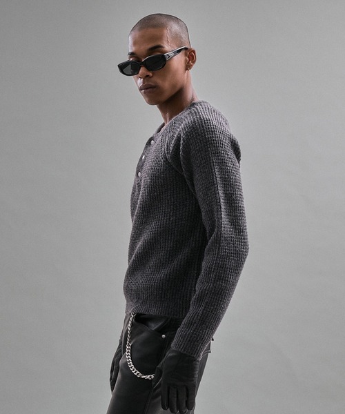 ANDER HUNK セーター ニット Metal Henry neck Thermal Knit /メタル
