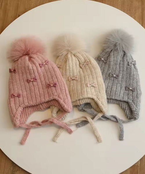 ニット帽 ニットキャップ 「 Bambin / ボンバン 」 ミニリボン イヤー