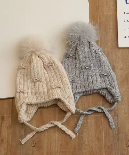ニット帽 ニットキャップ 「 Bambin / ボンバン 」 ミニリボン イヤー