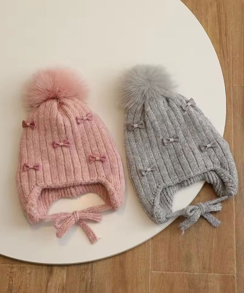 ニット帽 ニットキャップ 「 Bambin / ボンバン 」 ミニリボン イヤー