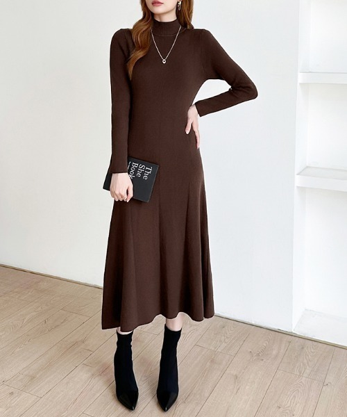 COCOMOMO ワンピース ハイネックフレアニットワンピース きれいめ