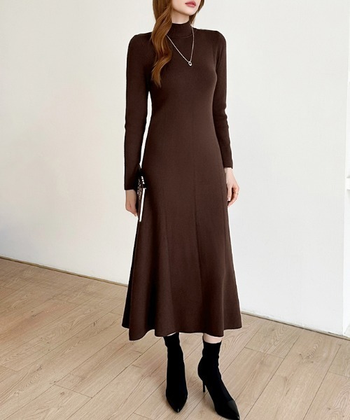 COCOMOMO ワンピース ハイネックフレアニットワンピース きれいめ