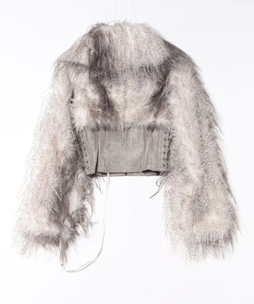 コート アウター FAUX FEATHER AND PU LACE UP JACKET レディース メンズの画像