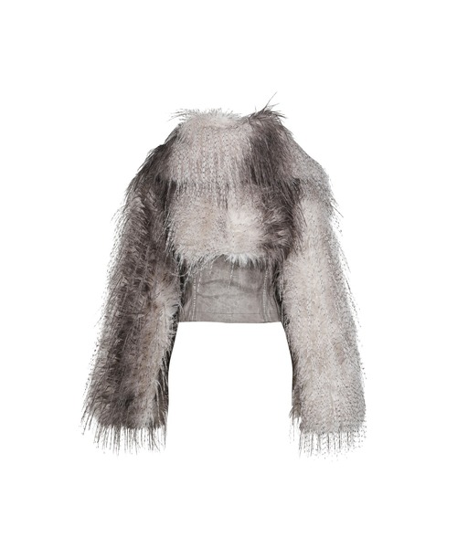 コート アウター FAUX FEATHER AND PU LACE UP JACKET レディース メンズの画像