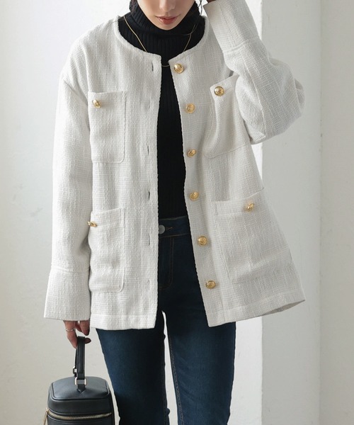 「KOBE LETTUCE」 ツイードジャケット FREE オフホワイト レディース_画像2