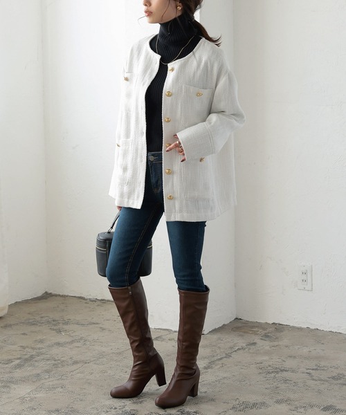 「KOBE LETTUCE」 ツイードジャケット FREE オフホワイト レディース_画像9