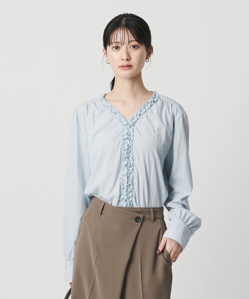 【新品未使用】ルーニー ラッフルブラウス ホワイトVネックトップス BEAUTY＆YOUTH UNITED ARROWS ブラウス シャツ 入学式 「WEB限定