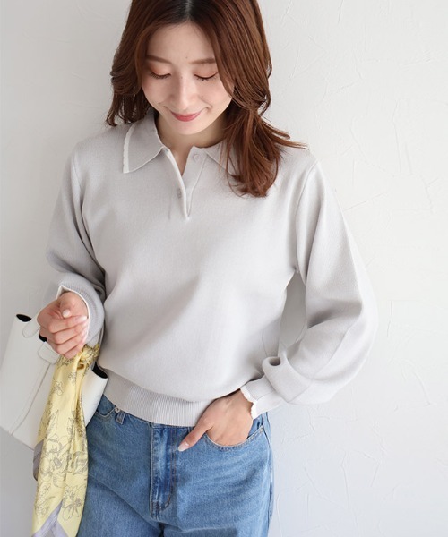 美品 THE RERACS 24SS ラグランニット ショートスリーブポロシャツ Pierrot（ピエロ） ポロシャツ ポロ スカラップポロニット レディース