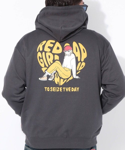 パーカー 長袖 メンズ 大きいサイズ バックプリント プルオーバー Red