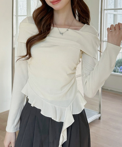 Ada. tシャツ オフショル風 サイドギャザー トップス レディース