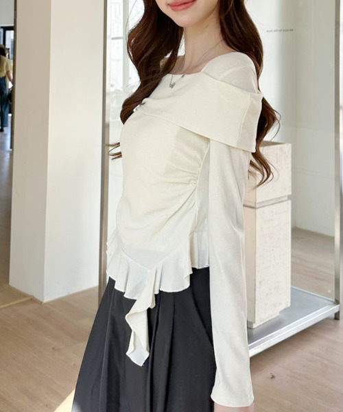 Ada. tシャツ オフショル風 サイドギャザー トップス レディース