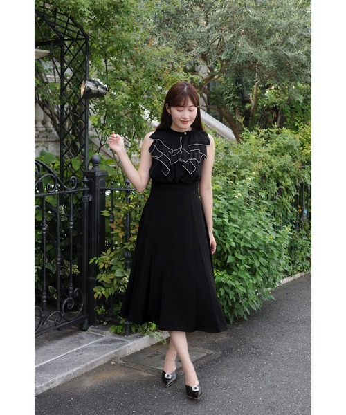 Her lip to 黒 半袖 ひざ丈ワンピース Her lip to ノースリーブワンピース M ブラック レディース : ZOZOTOWN