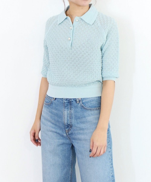 未使用近　マリリンムーン　ダイヤモンドオープンワークポロニットカーディガン Marilyn Moon（マリリンムーン） カーディガン diamond openwork polo