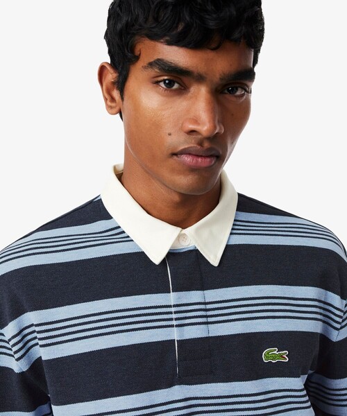 LACOSTE（ラコステ） ポロシャツ 半袖 ボーダー ラグビー鹿の子地