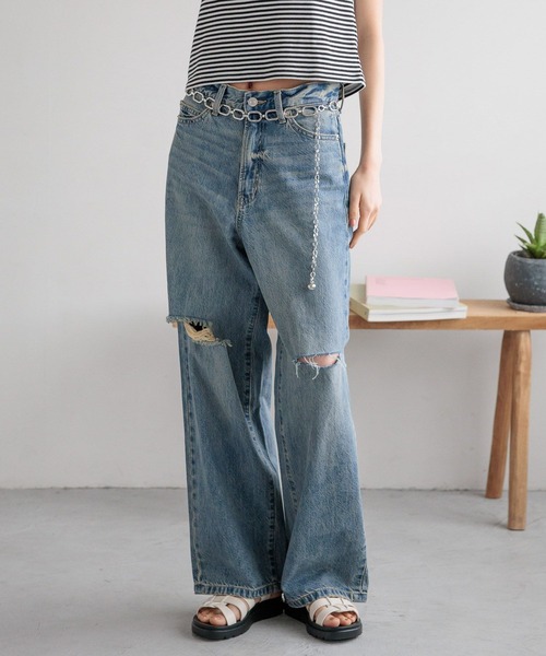 「LOWRYS FARM」 デニムパンツ LARGE ブルー レディース_画像5