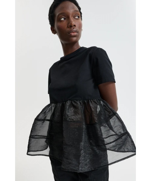 tシャツ SHORT SLEEVE T-SHIRT WITH CONTRAST PEPLUM レディースの画像