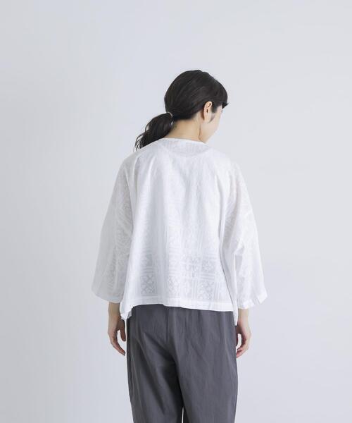 かぐれ ブラウス シャツ コットンクロス刺しゅうワイドシャツ