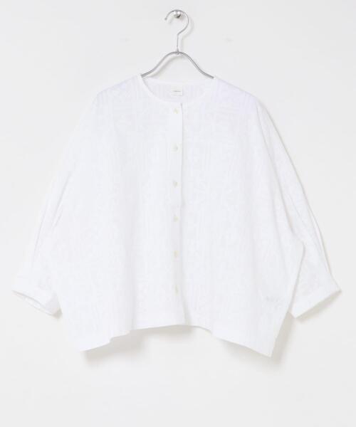 かぐれ ブラウス シャツ コットンクロス刺しゅうワイドシャツ