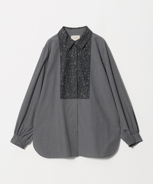 【美品】ユナイテッドアローズ　ブラウス　ダークグレー　M ポリエステル UNITED ARROWS（ユナイテッドアローズ） ブラウス シャツ エンブロイ