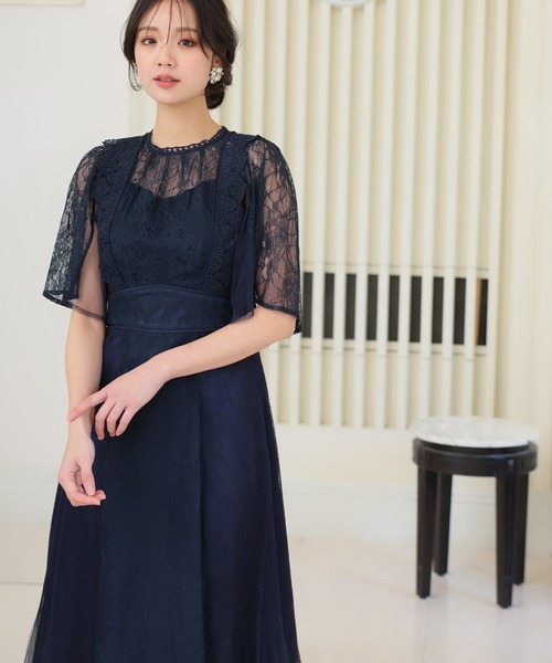 美品✨カラルス　パーティードレス　ネイビー　長袖　オケージョン　お呼ばれ　結婚式 美品✨カラルス パーティードレス ネイビー 長袖 オケージョン