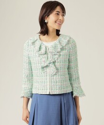 TOBECHICノーカラージャケット ツイードジャケット美品 WEB限定】ツイードボックスノーカラージャケット(ジャケット