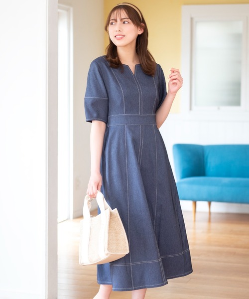 MISCH MASCH（ミッシュマッシュ） ワンピース キーネックポリデニム