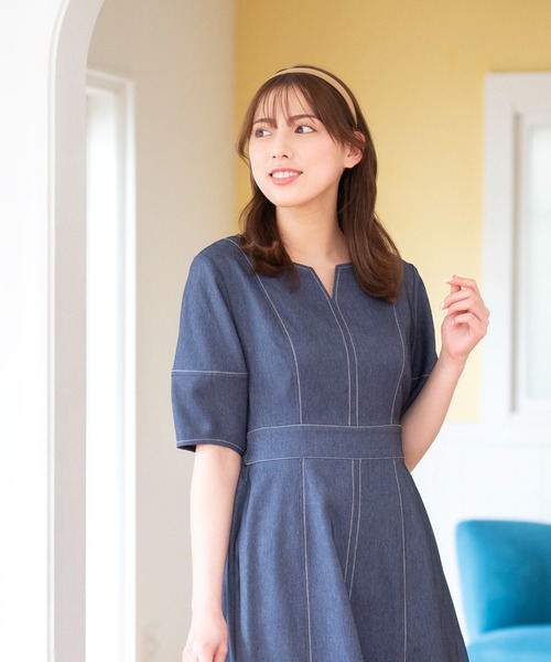 ワンピース MN セール】 【洗える】フロントボタンギャザー ワンピース （ロング