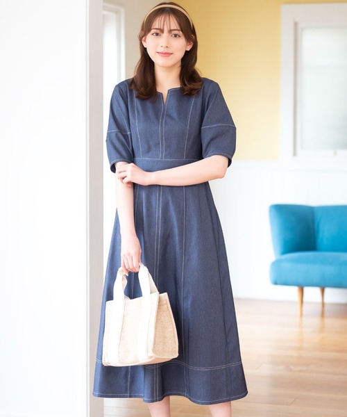 MISCH MASCH（ミッシュマッシュ） ワンピース 半袖 キーネックポリ
