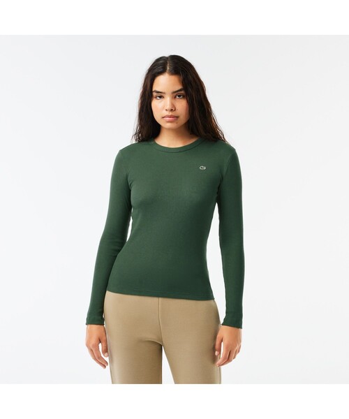 tシャツ ワンポイントリブニットスリムセーター レディース LACOSTE tシャツ ワンポイントリブニットスリムセーター