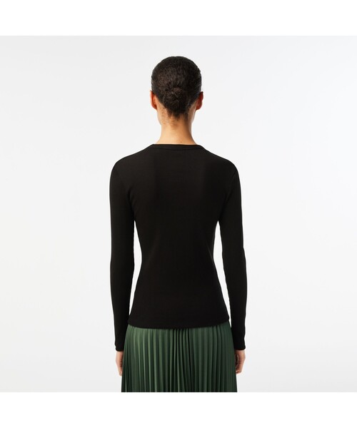 tシャツ ワンポイントリブニットスリムセーター レディース LACOSTE tシャツ ワンポイントリブニットスリムセーター