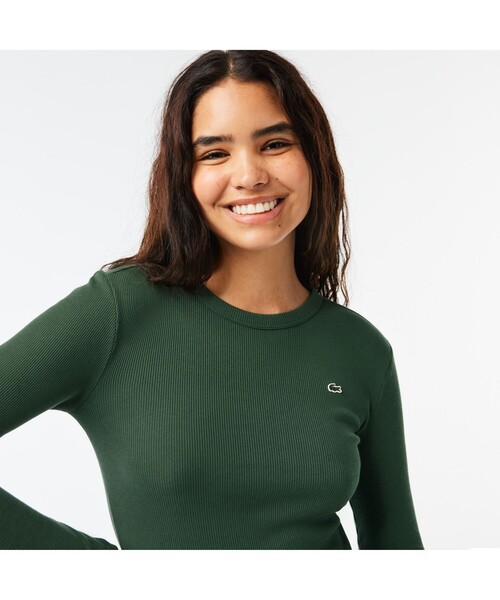 tシャツ ワンポイントリブニットスリムセーター レディース LACOSTE tシャツ ワンポイントリブニットスリムセーター