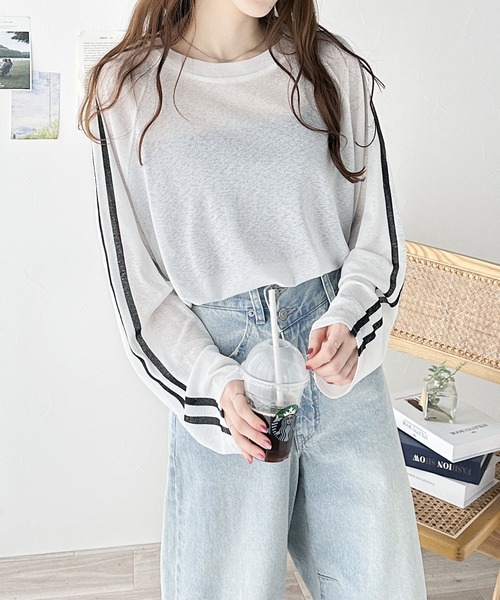 tシャツ ゆるっとこなれトップス。袖ライン×無地アソートシアートップス レディース | classicalelf | 09