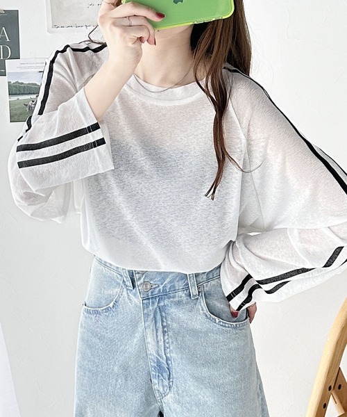tシャツ ゆるっとこなれトップス。袖ライン×無地アソートシアートップス レディース | classicalelf | 08