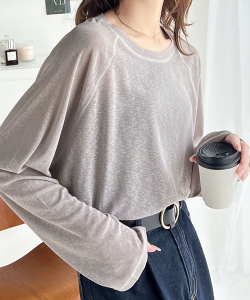 tシャツ ゆるっとこなれトップス。袖ライン×無地アソートシアートップス レディース | classicalelf | 25