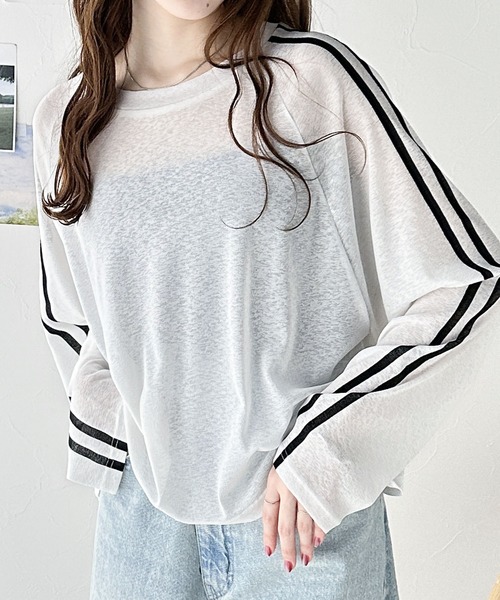 tシャツ ゆるっとこなれトップス。袖ライン×無地アソートシアートップス レディース | classicalelf | 07