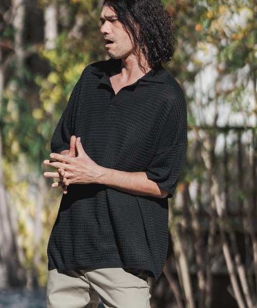 CAMBIO（カンビオ） ポロシャツ 半袖 mhs2106- Basket Knit Skipper
