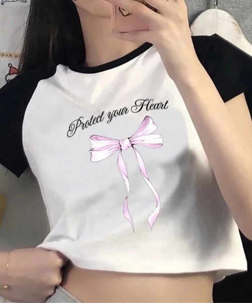 LACーVERT tシャツ クロップドリボンちびT レディース